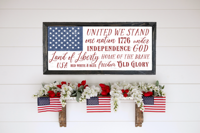 United We Stand Patriotic July 4Th Sign Wood Framed Sign