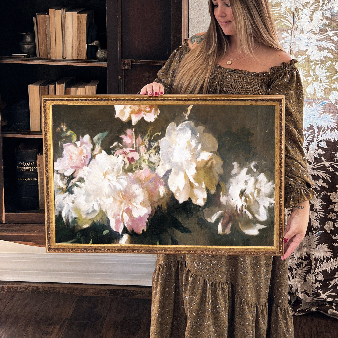 Vintage Peonies Painting Gold Framed Art - Mulberry Market Designs