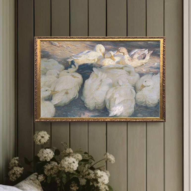 Vintage Feathery Ducks Spring Painting - Mulberry Market Designs