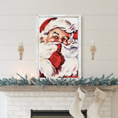 Vintage Santa Farmhouse Christmas Sign 20X16 / Rustic White Wood Framed Sign