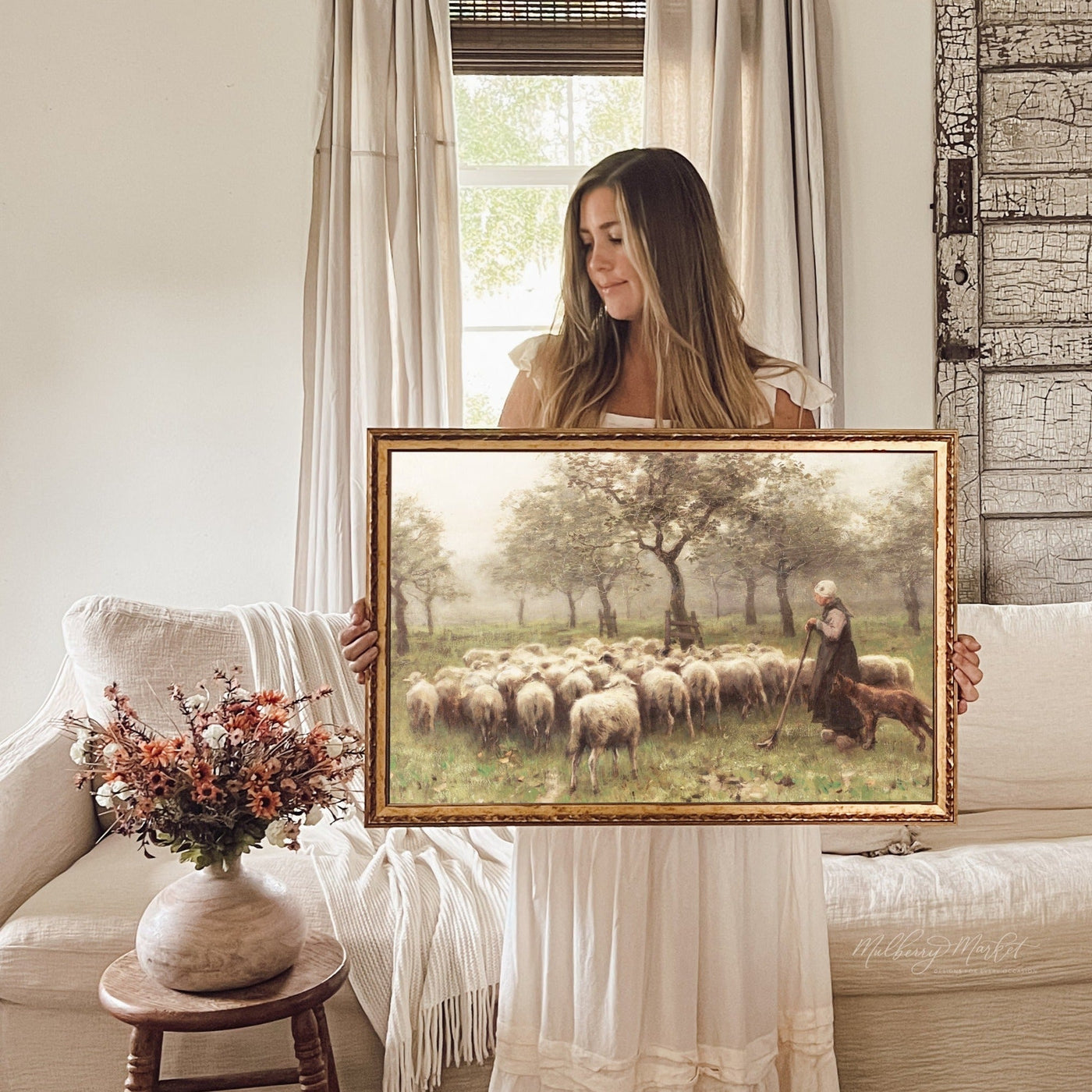 Vintage Field of Sheep Painting - Mulberry Market Designs