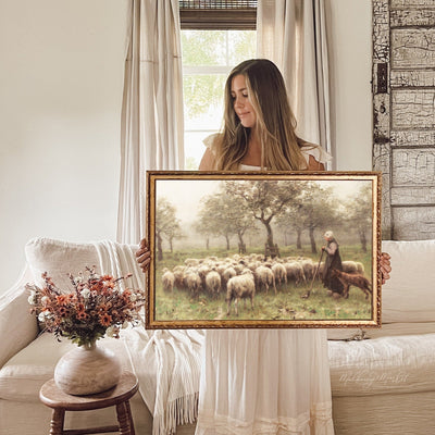 Vintage Field of Sheep Painting - Mulberry Market Designs