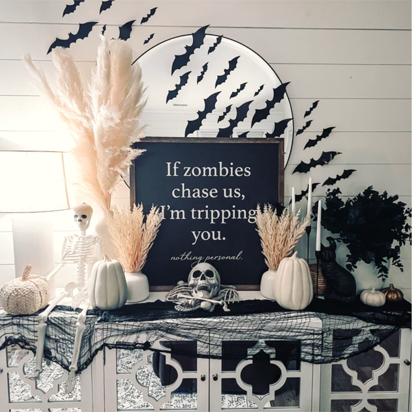 If Zombies Chase Us | Halloween Wood Framed Sign - Mulberry Market Designs