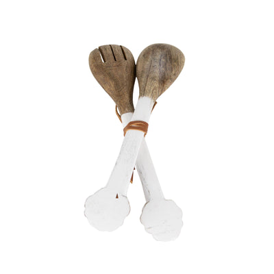 Set of 2 Floral White Wood Serving Utensils - Mulberry Market Designs