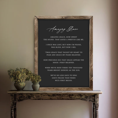 Amazing Grace Christian Wall Art 11X14 / Walnut Frame Black Sign Wood Framed Sign