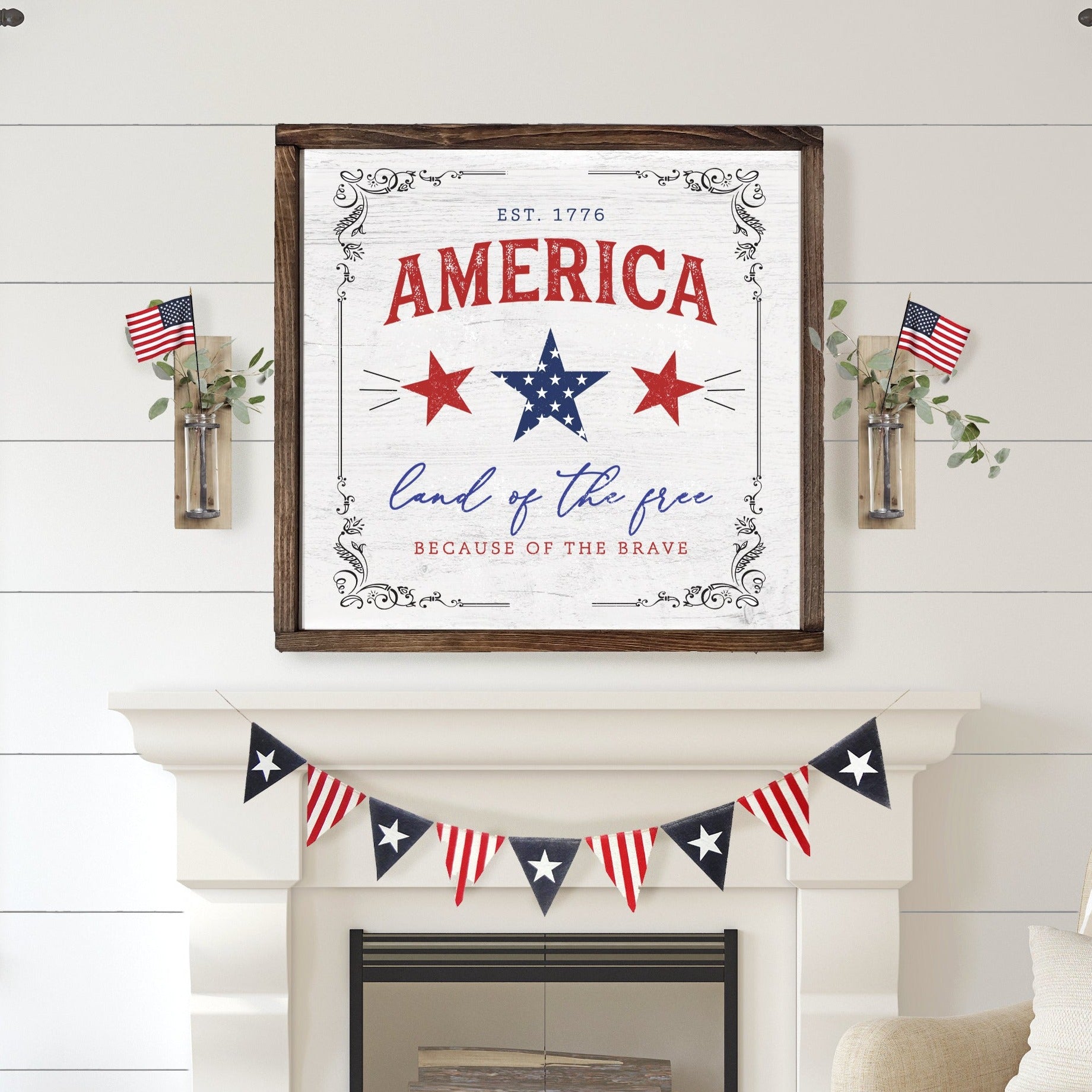 America Land of The Free Sign | 4th of July Farmhouse Sign