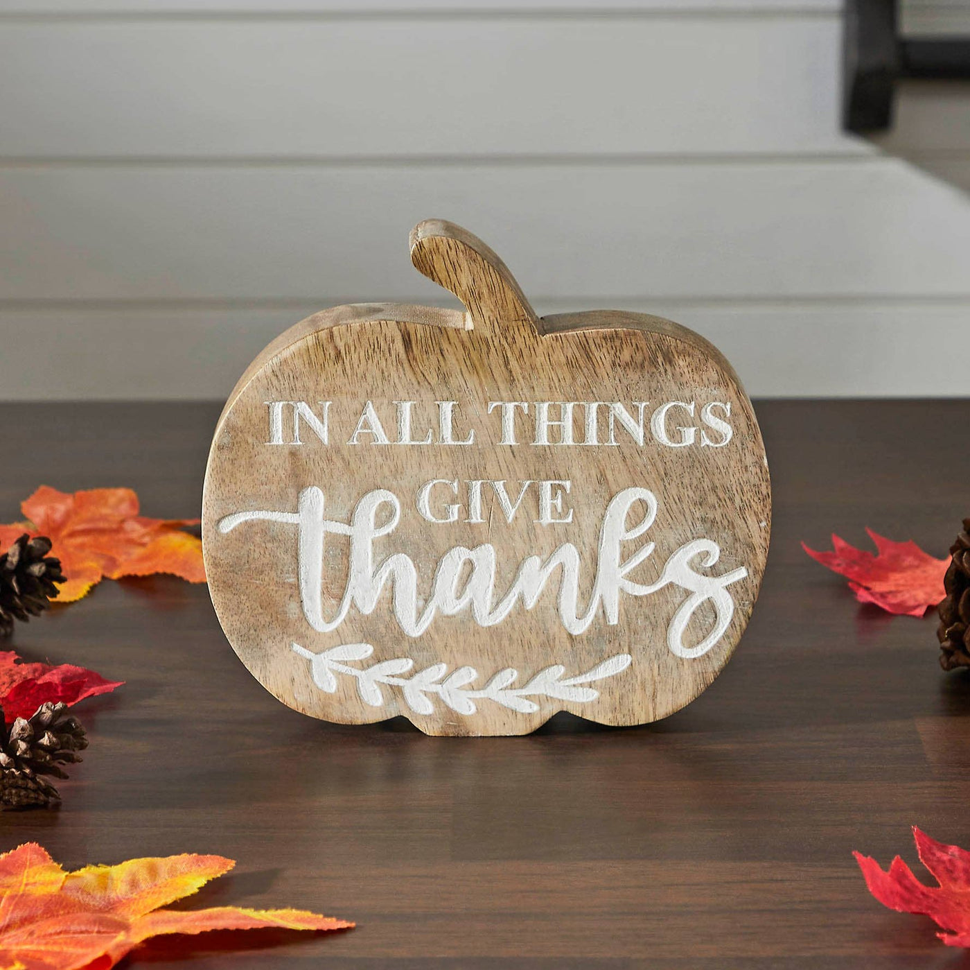 In All Things Give Thanks Pumpkin Shelf Sitter - Mulberry Market Designs