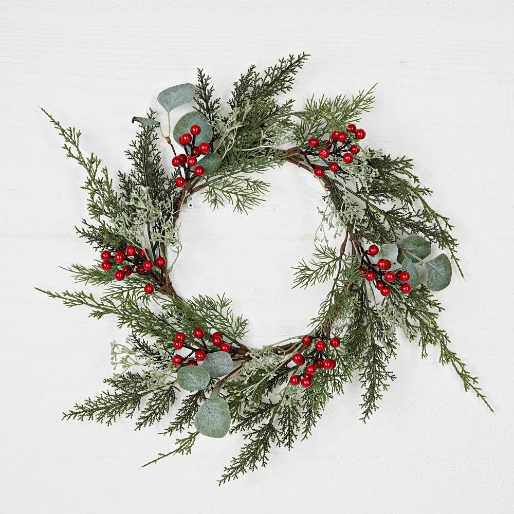 Christmas Wreath with Eucalyptus & Red Berries 18"