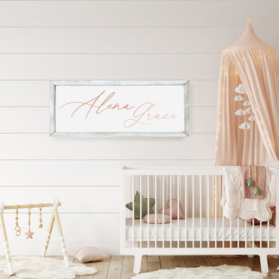 Personalized Nursery Baby Name Sign 20X10 / Rustic White Wood Framed Sign