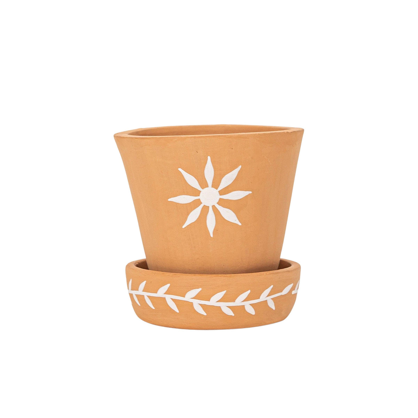 Terracotta Floral Planter Pot and Saucer Terracotta - Mulberry Market Designs