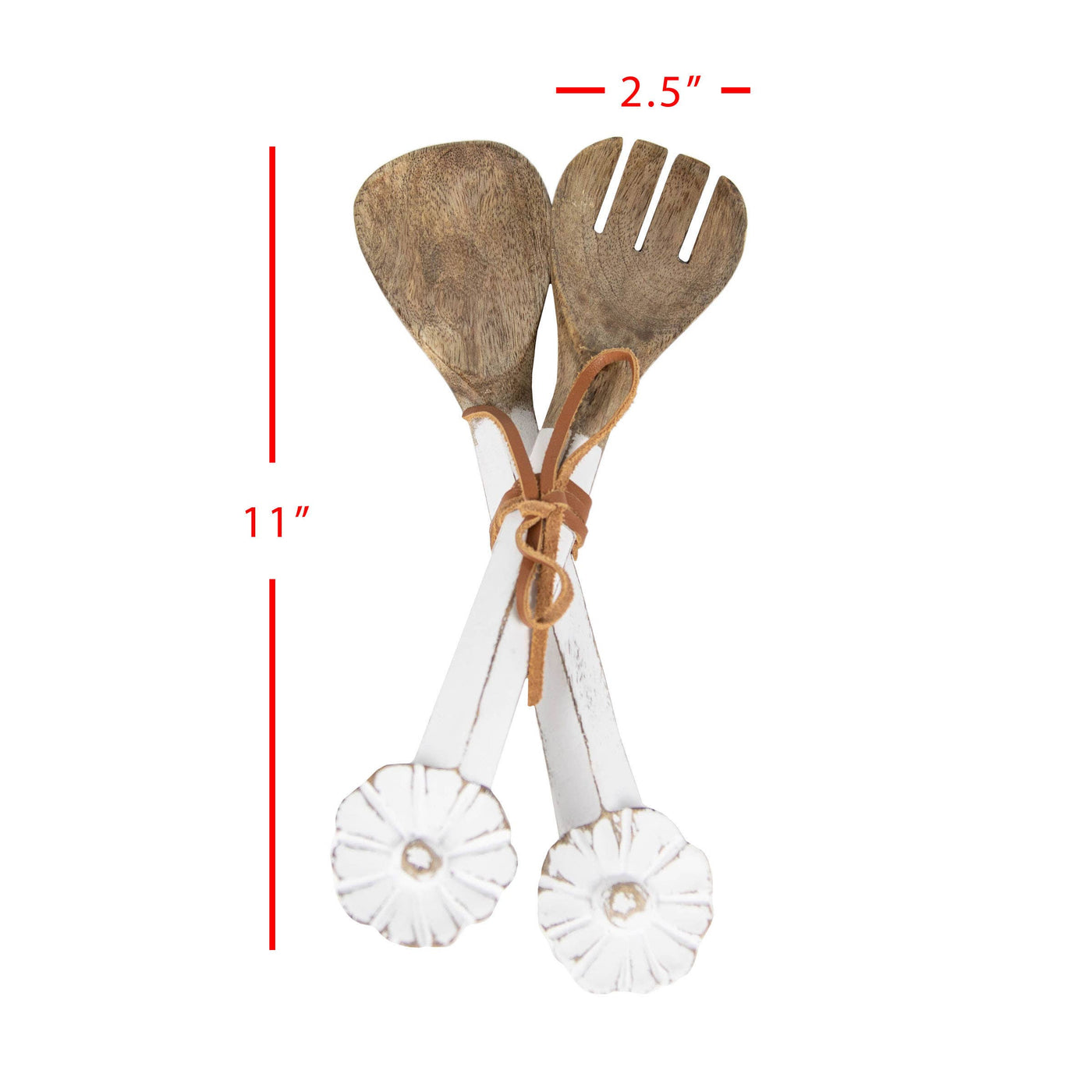 Set of 2 Floral White Wood Serving Utensils - Mulberry Market Designs