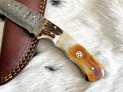 Damascus Steel Burnt bone & Walnut Hunting Knife - Mulberry Market Designs