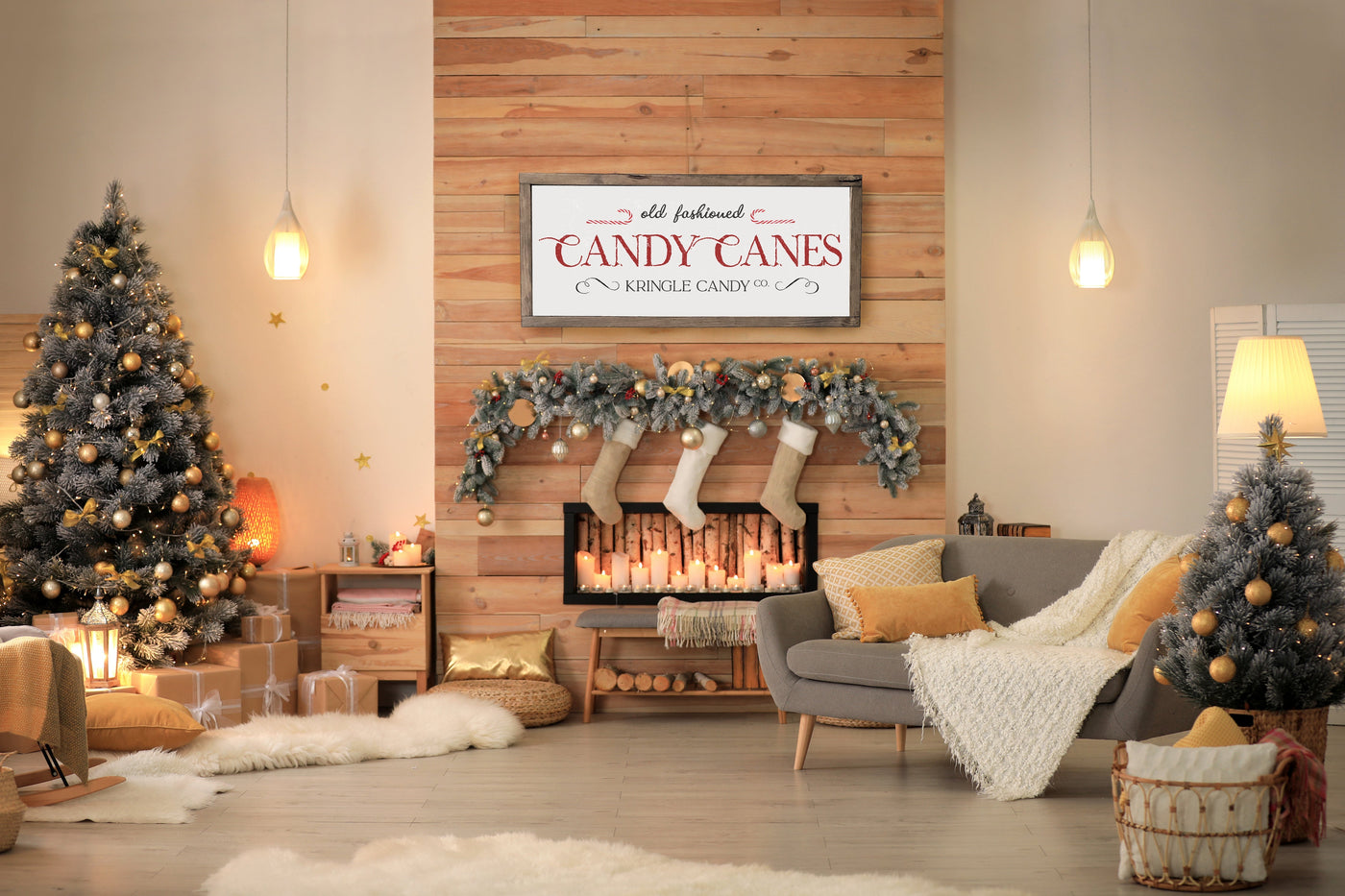 Christmas Candy Cane Sign | Old Fashioned Candy Canes Christmas | Wood Framed Sign - Mulberry Market Designs