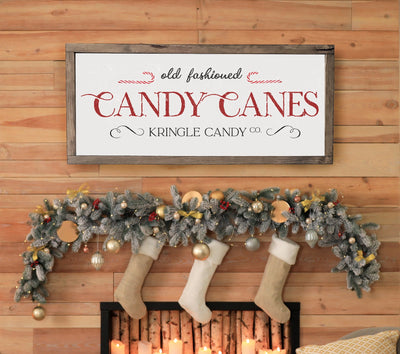 Christmas Candy Cane Sign | Old Fashioned Candy Canes Christmas | Wood Framed Sign - Mulberry Market Designs