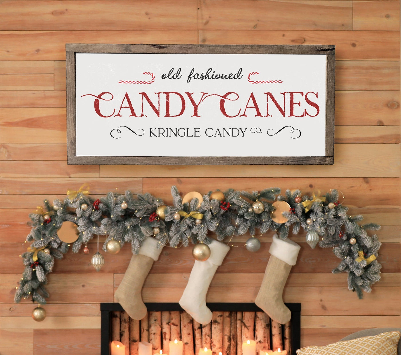 Christmas Candy Cane Sign | Old Fashioned Candy Canes Christmas | Wood Framed Sign - Mulberry Market Designs