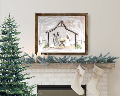 Nativity Christmas Painting, | Wood Framed Sign - Mulberry Market Designs