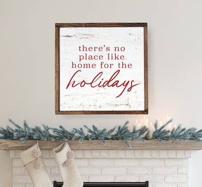 There's No Place Like Home for the Holidays Christmas Wood Framed Sign - Mulberry Market Designs