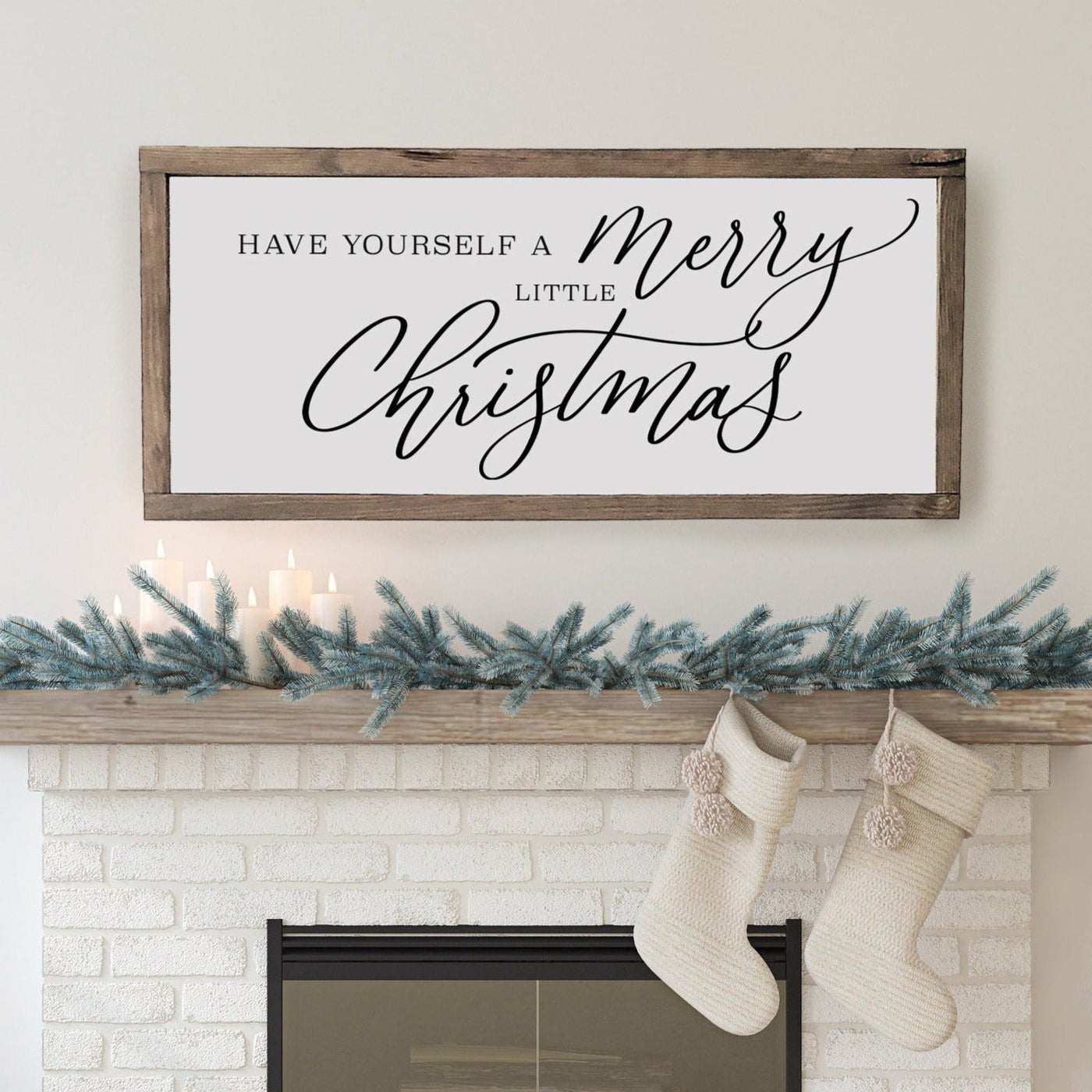 Have Yourself A Merry Little Christmas | Wood Framed Sign 20X10 / Walnut Frame White Wood Framed