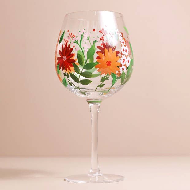 Hand-Painted Wildflower Wine Glass - Mulberry Market Designs