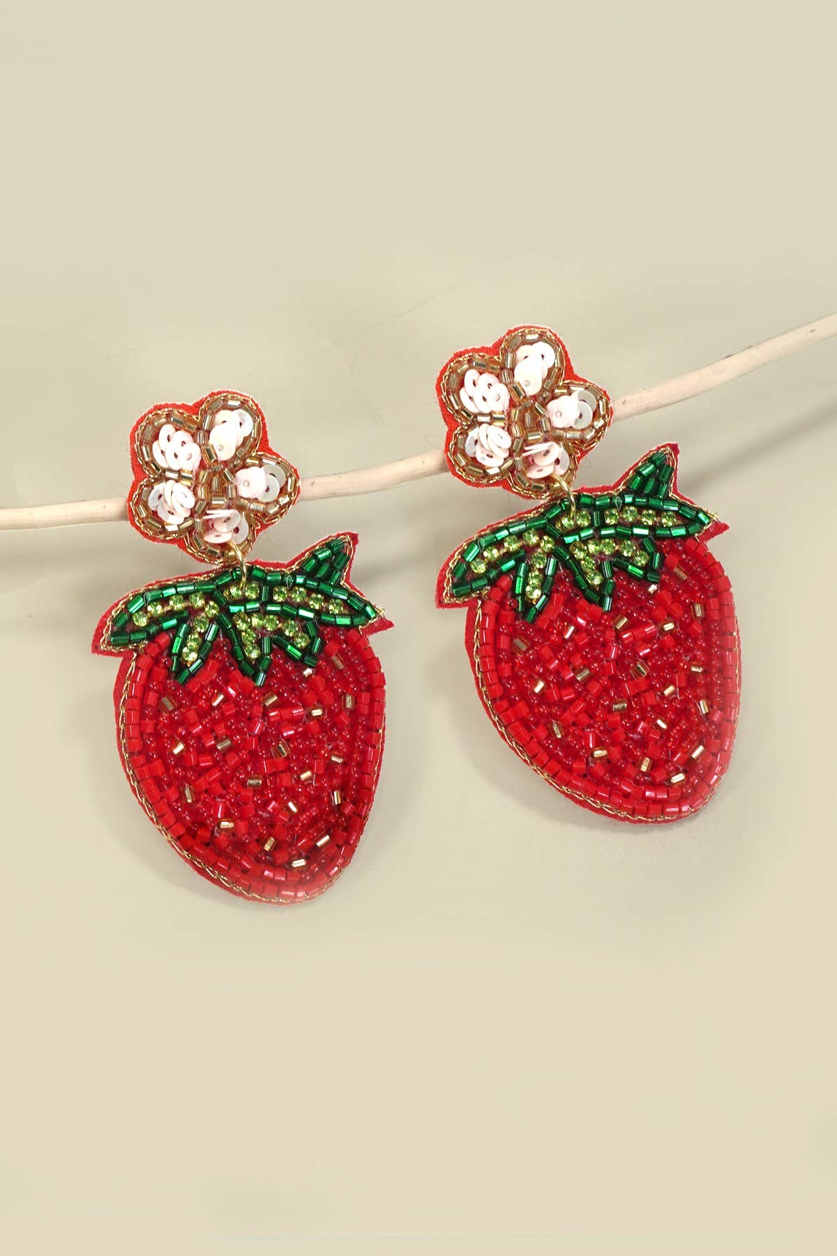 Beaded Strawberry Drop Earrings