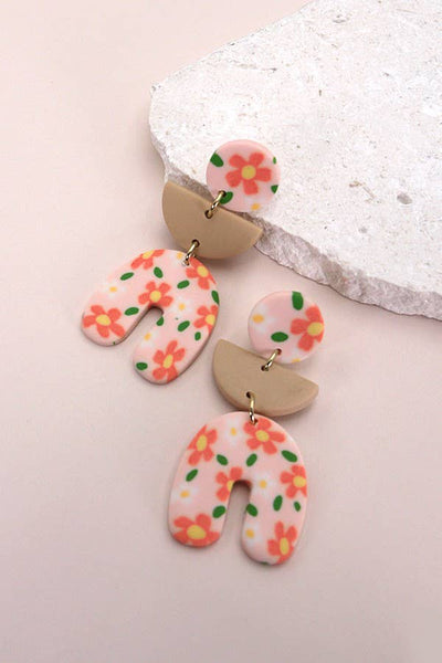 Peach Flower Clay Drop Earrings - Mulberry Market Designs