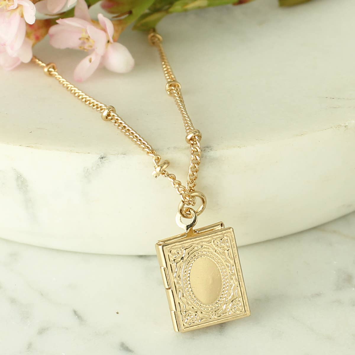 Gold Book Locket Necklace