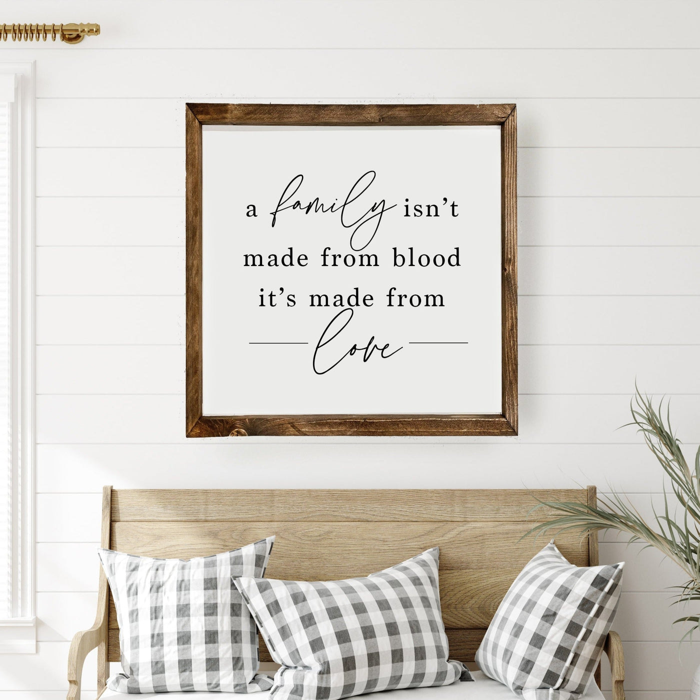 A Family Isn't Made From Blood | Wood Framed Adoption Sign - Mulberry Market Designs