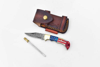 Titan Patriot Damascus Steel Pocket Knife