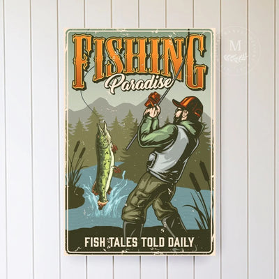 Fishing Paradise Metal Sign Wood Framed Sign