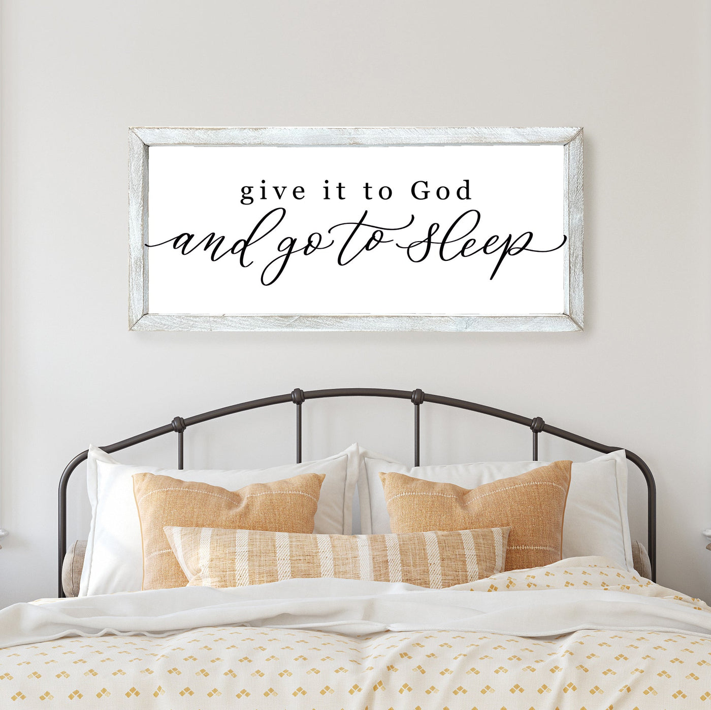 Give It To God And Go To Sleep Wood Framed Farmhouse Sign - Mulberry Market Designs