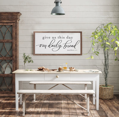 Give Us This Day, Our Daily Bread Farmhouse Wood Framed Sign - Mulberry Market Designs