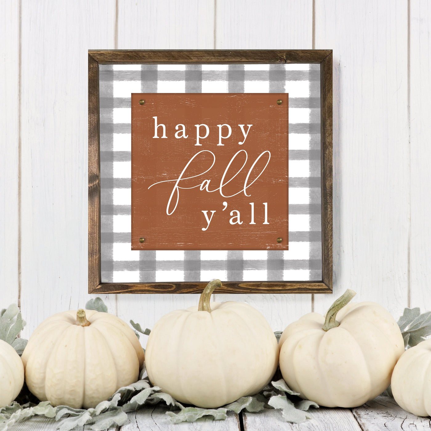 Happy Fall Yall Plaid Farmhouse Sign Wood Framed Sign