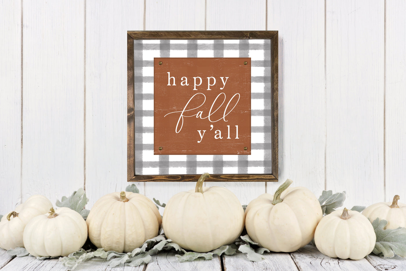 Happy Fall Yall Plaid Farmhouse Sign Wood Framed Sign