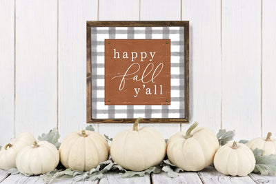 Happy Fall Yall Plaid Farmhouse Sign Wood Framed Sign