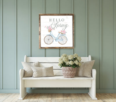 Floral Bicycle Hello Spring Wall Art Wood Framed Sign