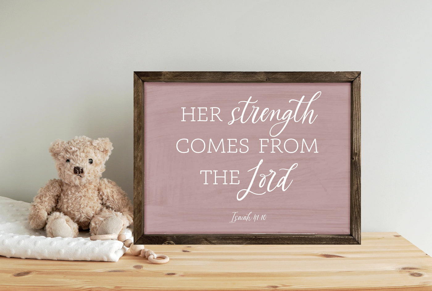 Her Strength Comes From The Lord Pink Nursery Sign - Mulberry Market Designs