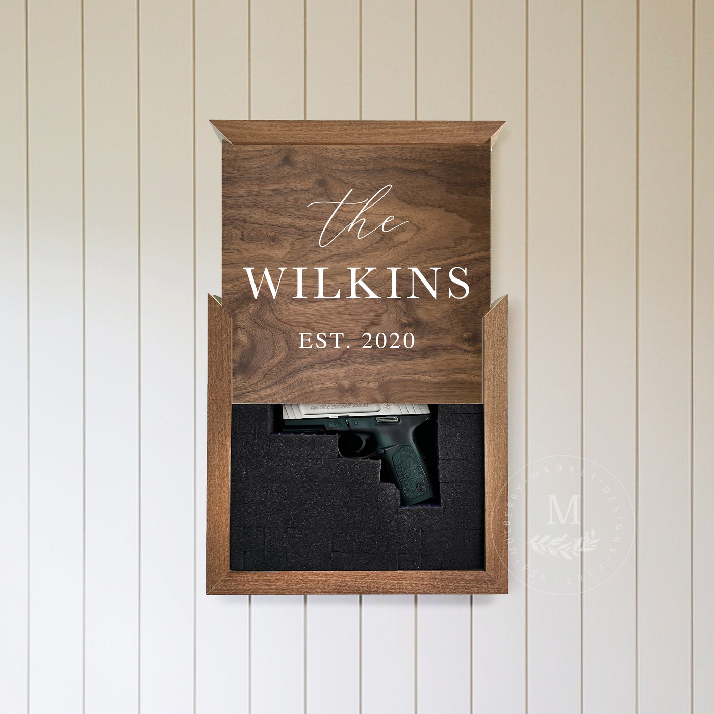 Personalized Name Wood Hidden Gun Storage Box - Mulberry Market Designs