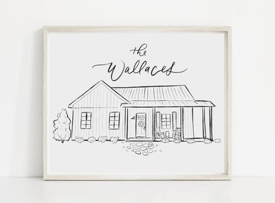 Custom house portrait, housewarming gift, closing gift, gift for new home owners, newlywed gift, personalized gift for her, farmhouse sign, personalized house portrait