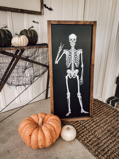 Skeleton Halloween Sign | Wood Framed Wood Framed Sign