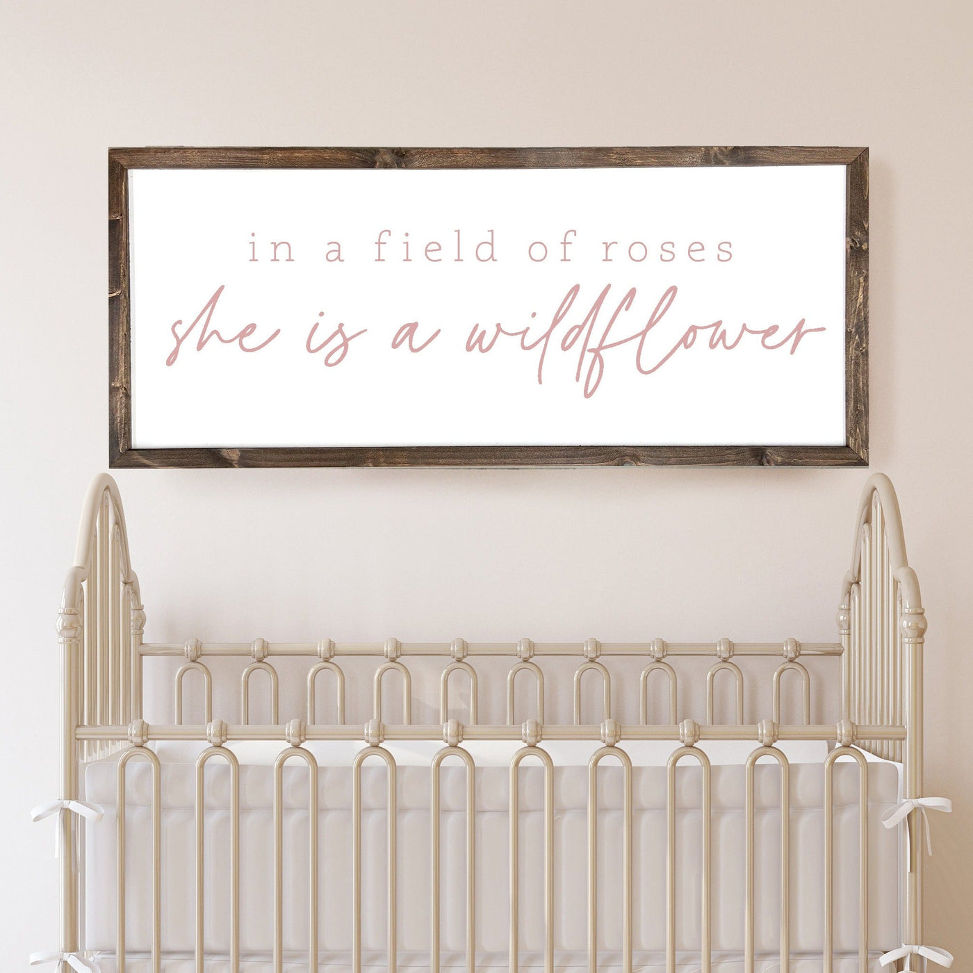 In A Field Of Roses She Is A Wildflower | Girl Nursery Sign Wood Framed Sign