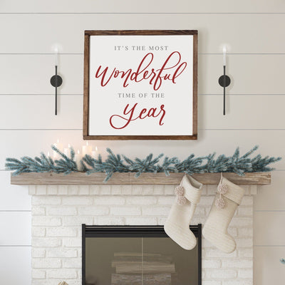 Its The Most Wonderful Time Of Year | Wood Framed Sign 18X18 / Walnut White Christmas Sign