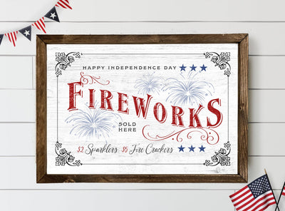 4th of July Fireworks Sign | Wood Framed Sign - Mulberry Market Designs