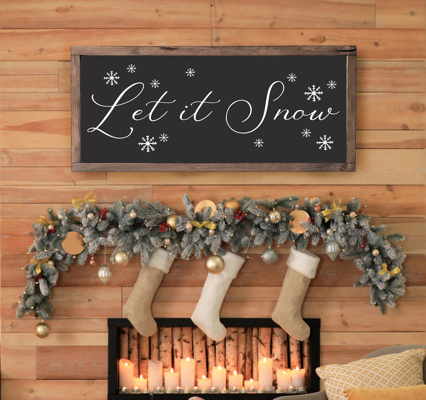 Let It Snow | Wood Christmas Sign Wood Framed Sign