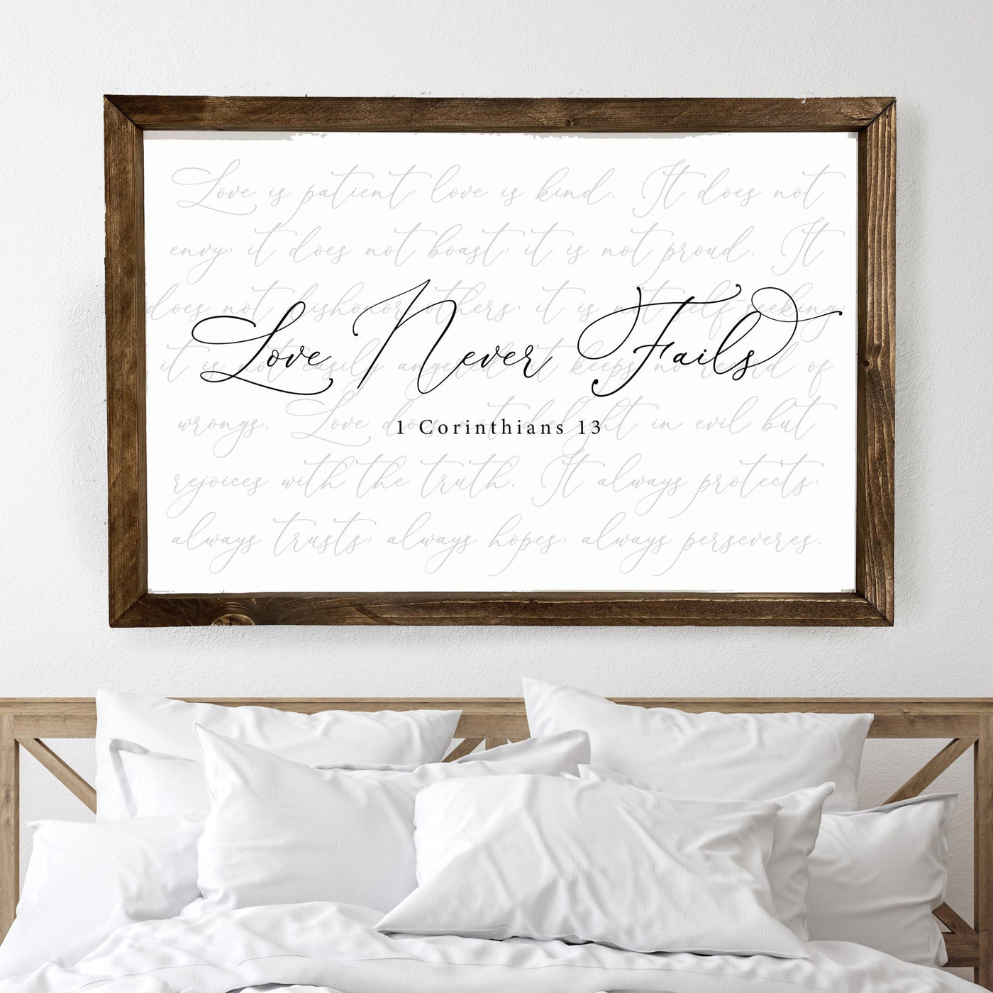 Love Never Fails | Love Quote Bedroom Sign - Mulberry Market Designs