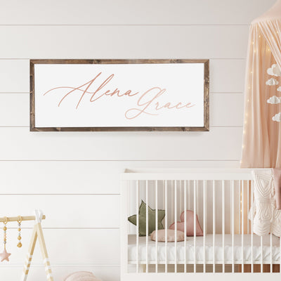 Personalized Nursery Baby Name Sign 20X10 / Walnut Wood Framed Sign