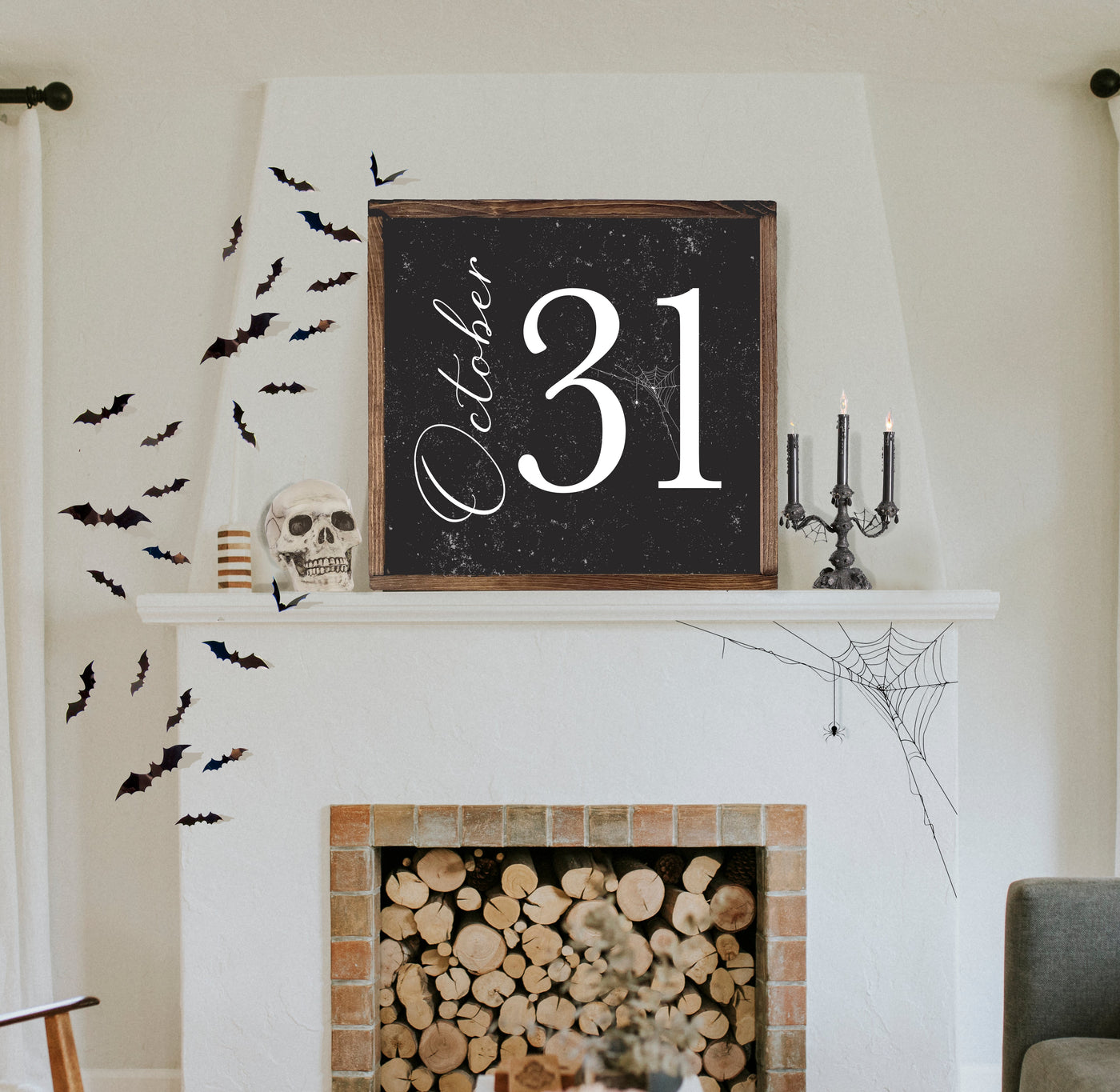 October 31 | Halloween Wood Framed Sign - Mulberry Market Designs