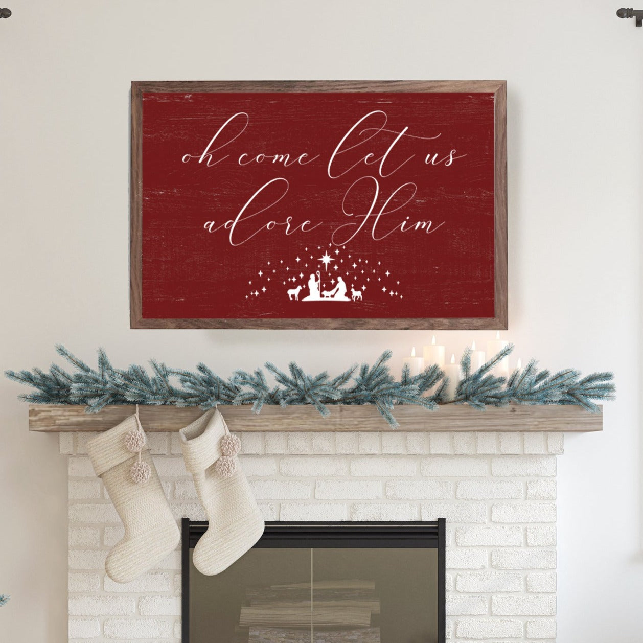 Oh Come Let Us Adore Him Christmas Wood Framed Sign - Mulberry Market Designs