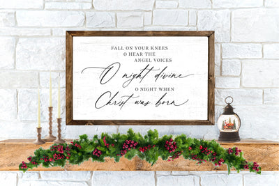 Fall On Your Knees Christmas Wood Framed Sign 20X16 / Walnut Frame White Wood Framed Sign