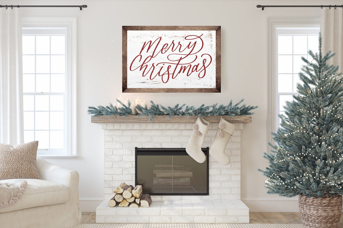 Rustic Merry Christmas Wood Framed Sign Wood Framed Sign