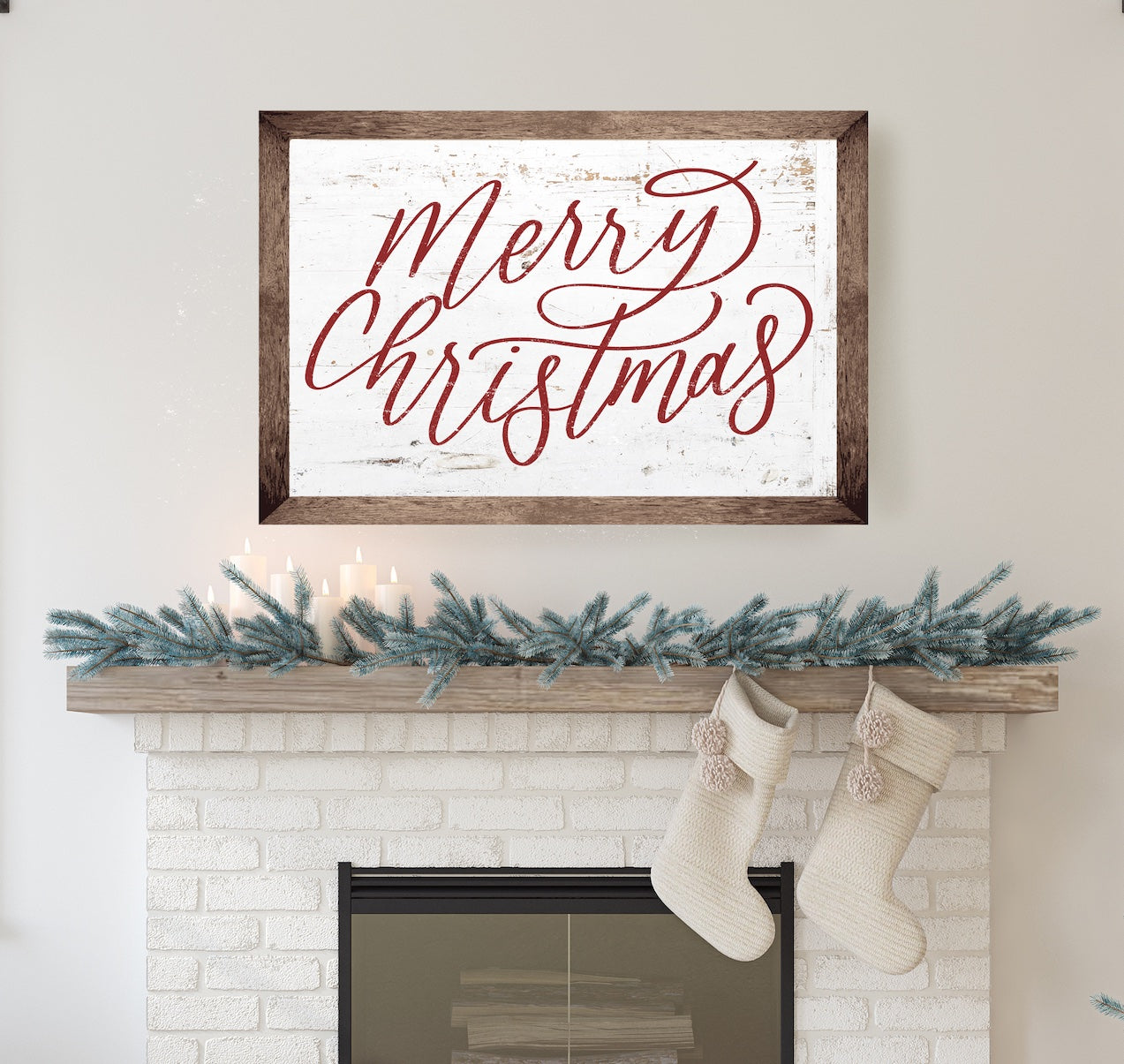 Rustic Merry Christmas Wood Framed Sign Wood Framed Sign